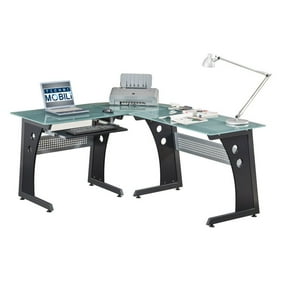 Realspace Mezza L Shaped Glass Computer Desk Cherry Chrome