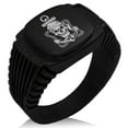 thumbnail image 1 of Stainless Steel Jolly Roger Pirate Skull Rope & Anchor CZ Ribbed Needle Stripe Pattern Biker Style Polished Ring, 1 of 1
