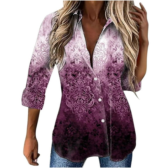 Fesfesfes Tops for Women O-Neck Solid Three Quarter Sleeve Tops Blouse T-shirt