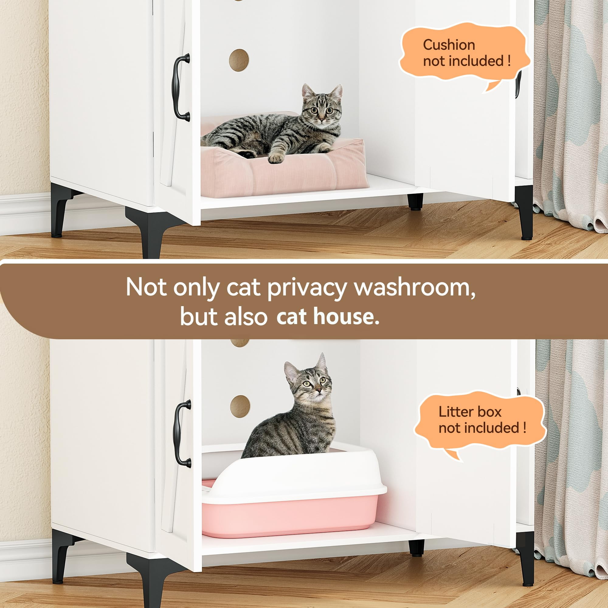 Faitaliicy Hidden Cat Litter Box Enclosure With Storage Shelves Wood Sturdy Cat Washroom Storage Cabinet Fit Most of Litter Box Indoor Cat House Furniture With Cat Scratching Pad