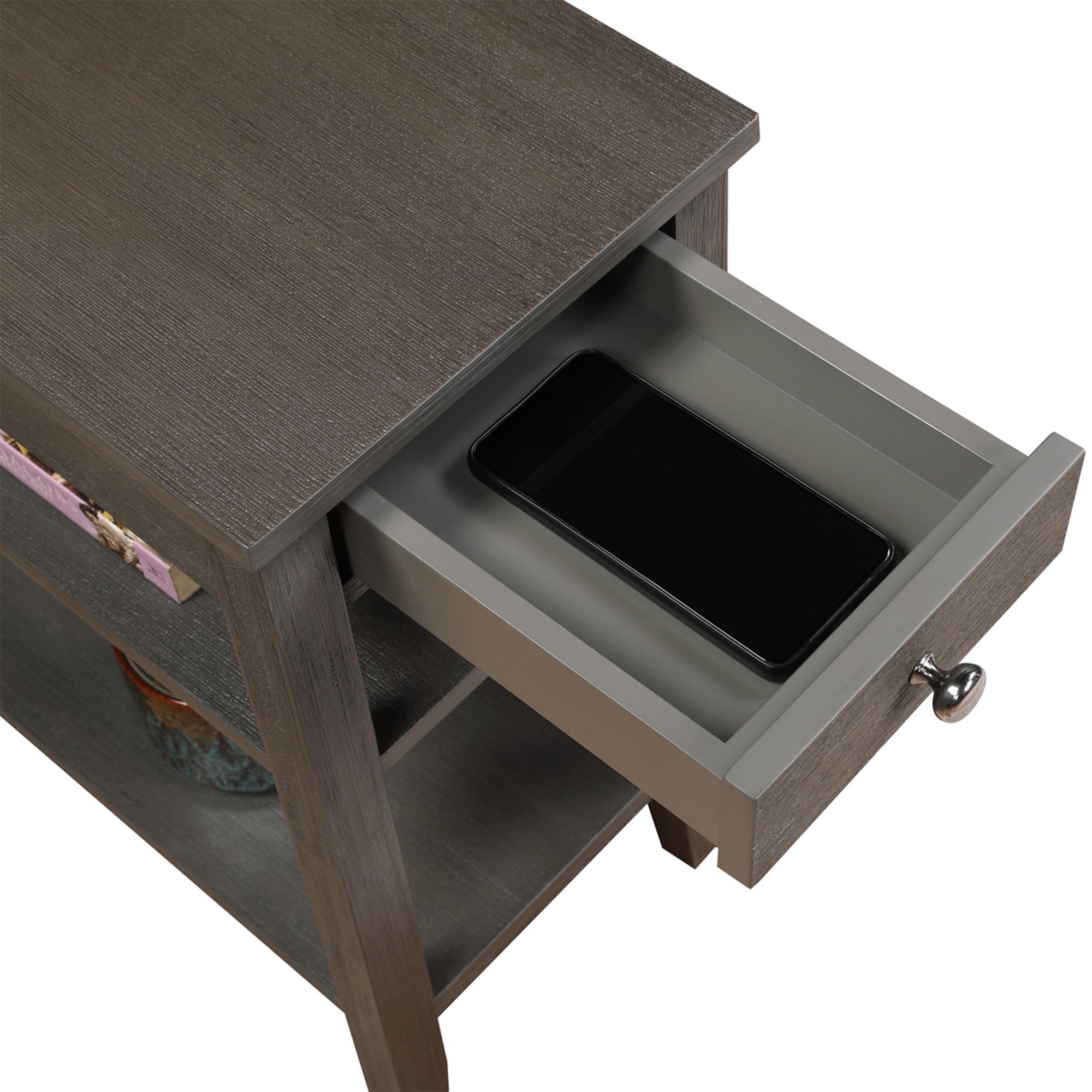 Convenience Concepts American Heritage End Table w/ Charging Station, Gray