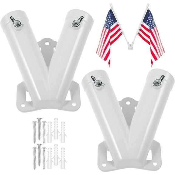 ABCISI Double Flag Pole Bracket Holder, Flag Pole Holder for Outside House Aluminum Alloy Flagpole Wall Mount Bracket Windproof Flag Mounting for Outdoor Memorial Day National Holiday (1in)