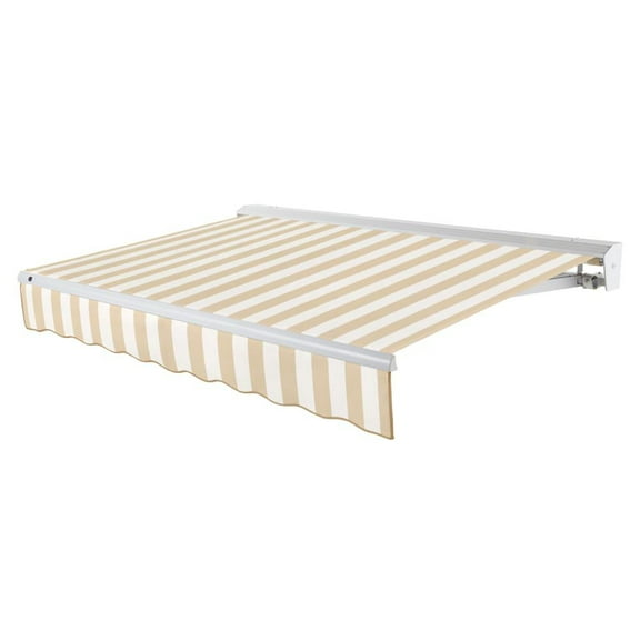 Awntech 24' x 10' Destin Left Motorized Patio Retractable Awning, Linen/White Stripe