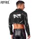 thumbnail image 2 of Abrigo corto de manga larga con aspecto mojado para hombre, ropa de fiesta para fiesta de Cosplay Rave, chaqueta de charol con solapa para baile en barra, abrigos para motocicleta, 2 of 4