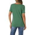 thumbnail image 3 of INSPIRE CHIC Women's Short Sleeve Button Decor Ruched Front Casual  Basic T-shirt M Dark Green, 3 of 6