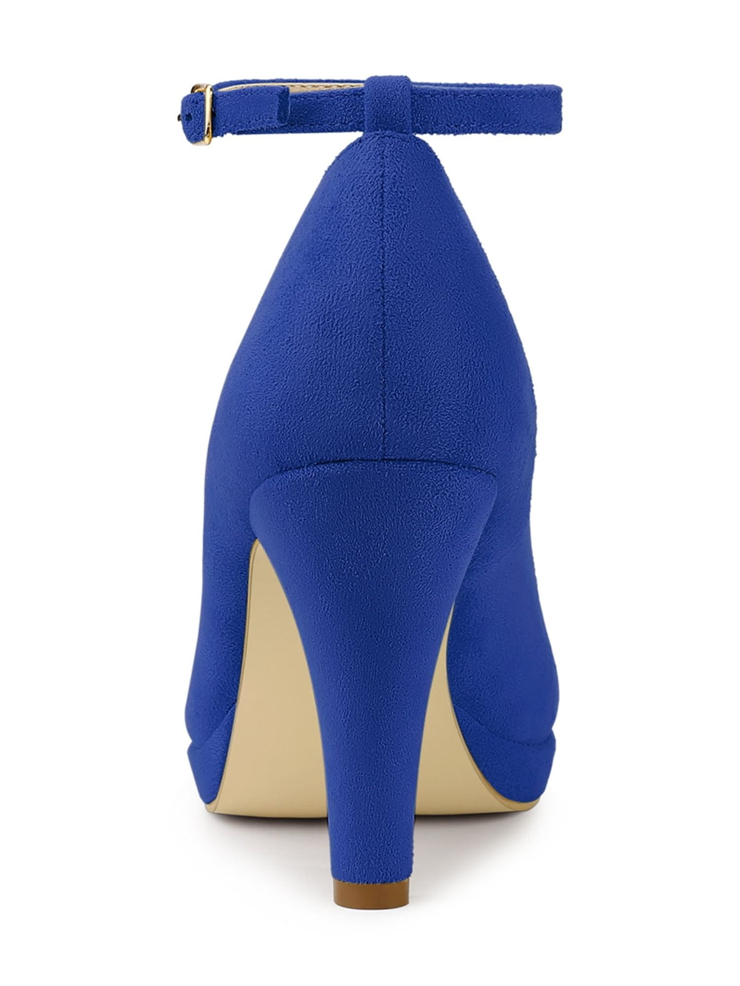 Unique Bargains Women's Round Toe Stiletto Heel Ankle Strap Pumps Dark Blue 6.5