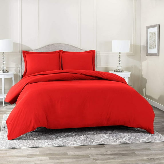 Ultra Soft 1000 Series Red 3 Piece California King Duvet Cover Set ( Duvet Cover + 2 Pillowcases ) Zipper Closure Egyptian Cotton Farmhouse Bedding Comforter Cover Set