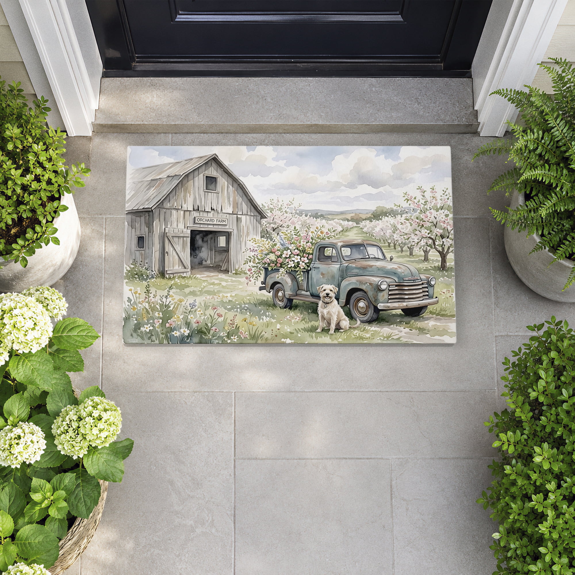 Stupell Industries Happy Dog at Orchard Farm Printed Outdoor Door Floor Mat, design by Tabz Jones
