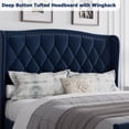 thumbnail image 1 of Soft fabric Upholstered Platform Bed Frame Full Size - Wingback Headboard, 4 Storage Drawers, Button Tufted, Wooden Slats, Charging Station, No Box Spring Needed, Easy Assembly - Navy Blue, 1 of 8
