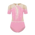 thumbnail image 4 of LiiYii Kids Girls Sparkly Short Sleeve Gymnastics Leotard Athletic Ballet Dance Bodysuit Figure Skating Jumpsuit Pink 8, 4 of 6