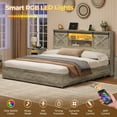 thumbnail image 5 of Farmhouse Bed Frame California King Size with RGB LED Lights,Wooden Platform Beds with Charging Station & 4 Storage Drawers, Rustic Bed Unit with Storage Headboard,Shelves and Sliding Barn Door, 5 of 7