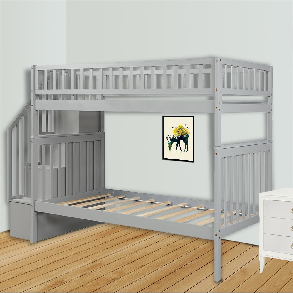 Twin Over Twin Bunk Bed Clearance, 75.5'' x37'' x 67'' Space Saving