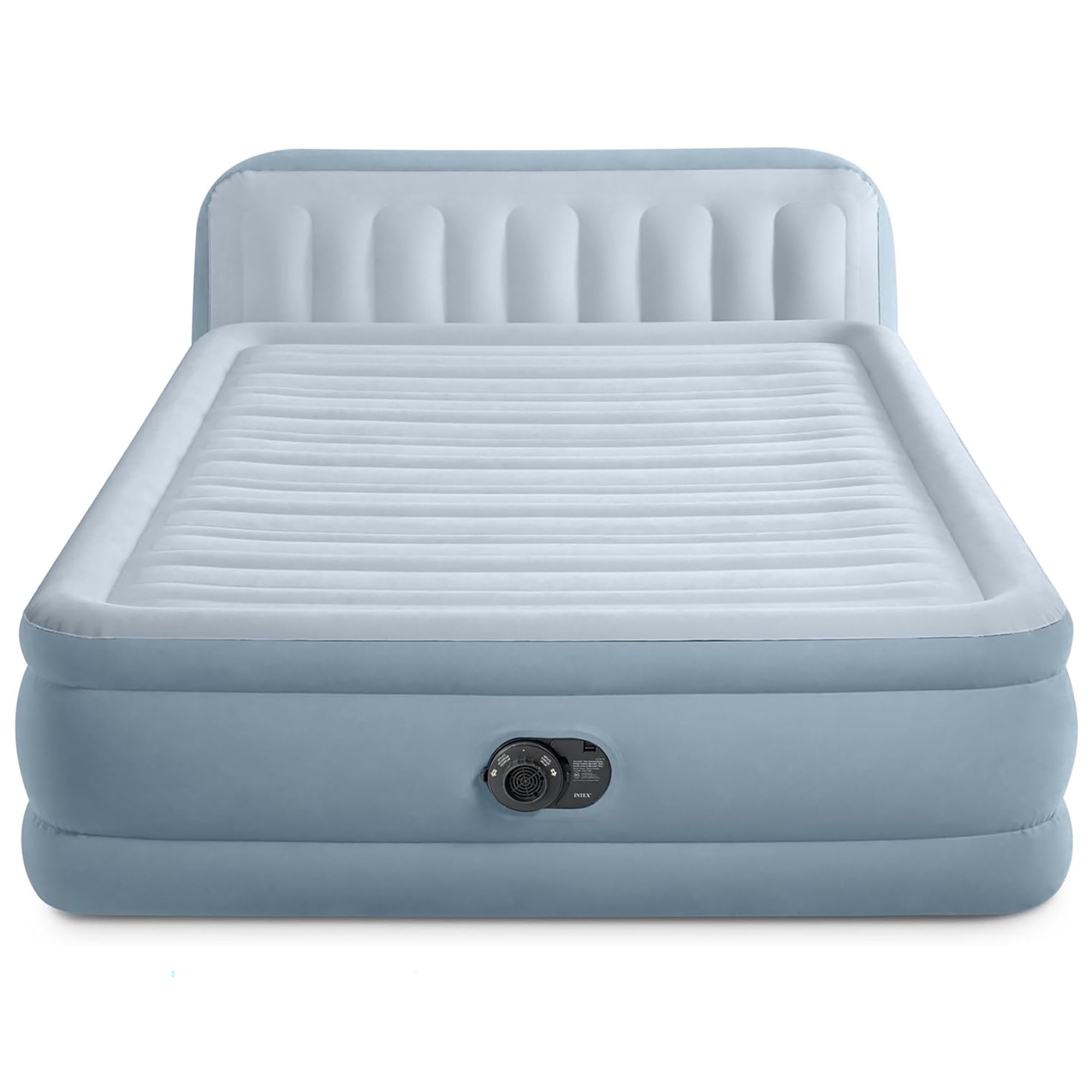 Intex: Dura-Beam Deluxe: Ultra Plush Headboard Airbed - Queen - Blue, 18" Inflatable Mattress, Built-In Pump, Fiber-Tech, Carry Bag, 600lb Cap 64449ED