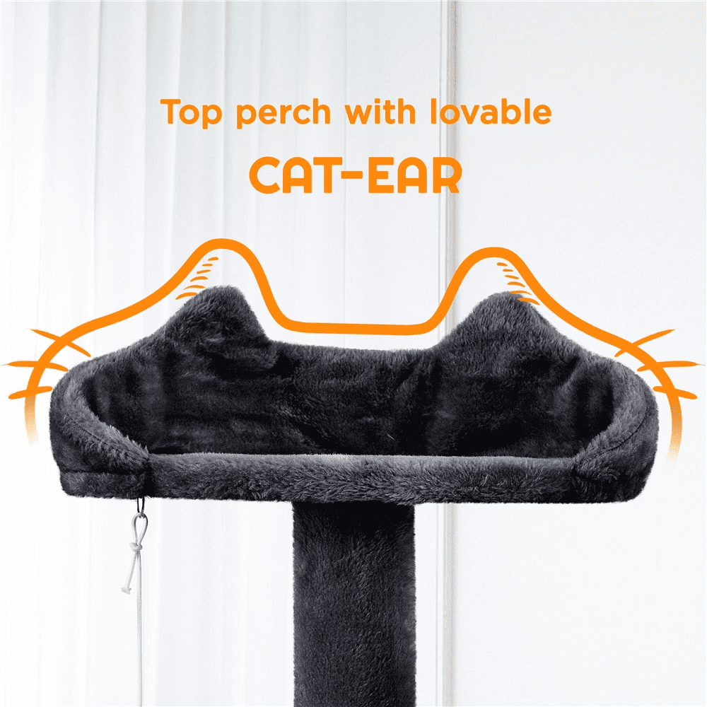 Alden Design 80″ Tall Multilevel Cat Tree with 2 Condos & 3 Scratching Posts for Kittens, Black