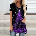thumbnail image 2 of Camiseta Impresa con Cuello en V de Manga de Raglan de la Parte Trasera Larga Delantera Corta de las Mujeres de Navidad, Vacaciones Informales, 2 of 8