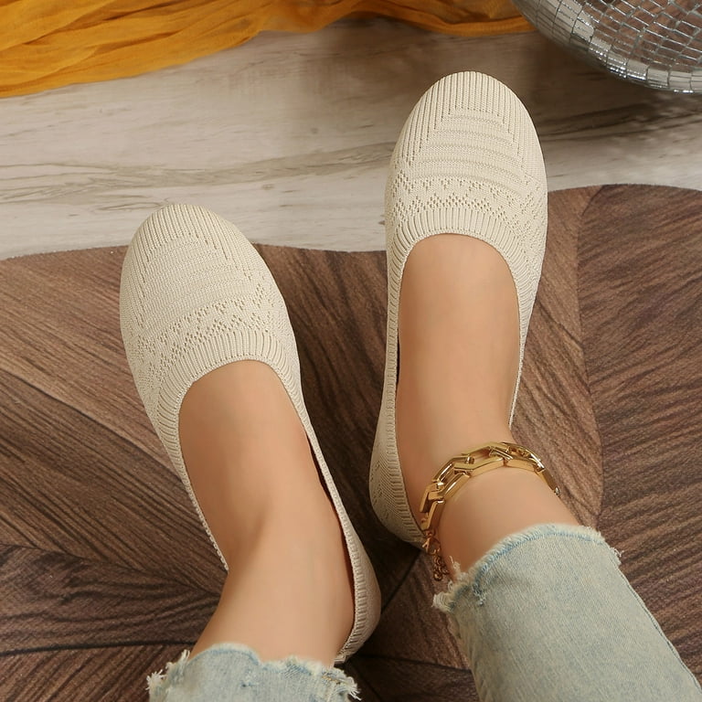 beige dress flats Viluyesy Womens Ballet Flats, Shallow Comfort Breathable Round Toe Wide Width Casual Fashion Dress Shoes Beige US6, Women's