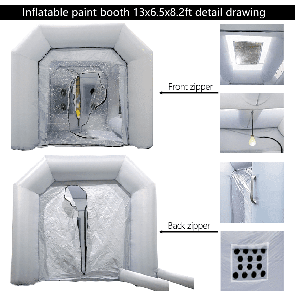 WGIA Inflatable Paint Booth 13x6.5x8.2ft with 2 Blowers Inflatable Spray Booth，Professional Car Workstation Portable Auto Paint Booth for Cars, Car Parts Painting