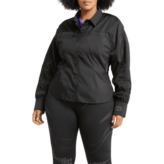 Reebok BLACK Women's X Cardi B Plus Size Ruched-Sleeve Active Shirt, US 2X