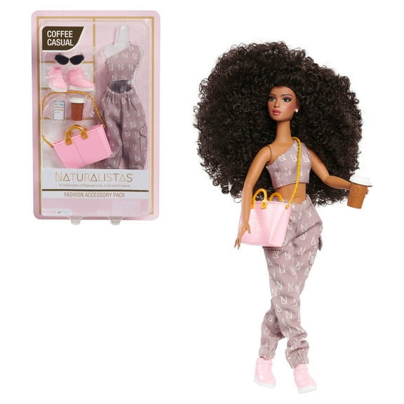 Naturalistas Fashion Doll Coffee Casual 7-Pc Outfit & Accessories Set, 11.5-Inch Tall, Collectible