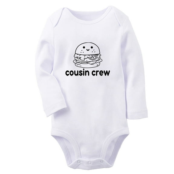 Cousin Crew & Hamburger Image Print Rompers, Newborn Baby Unisex Bodysuits, Infant Jumpsuits, Toddler 0-12 Months Kids Long Sleeves Oufits (White, 6-12 Months)