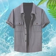 thumbnail image 2 of MIXUE Mens Casual Button Down Shirts Summer Corduroy Solid Color Lapel Short Sleeve Fashion Tops Sportswear,Gray,XXL, 2 of 4