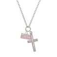 thumbnail image 2 of Delight Jewelry Pink ''Little Sister'' with Heart Be Strong and Courageous Engraved Cross Zoey Necklace, 28", 2 of 4