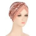 thumbnail image 3 of Prolriy Turbans for Women Muslim Turban Hatbow Sequins Hair Bonnet Head Scarf Wrap Cover Head Wraps Hats for Women Pink, 3 of 4