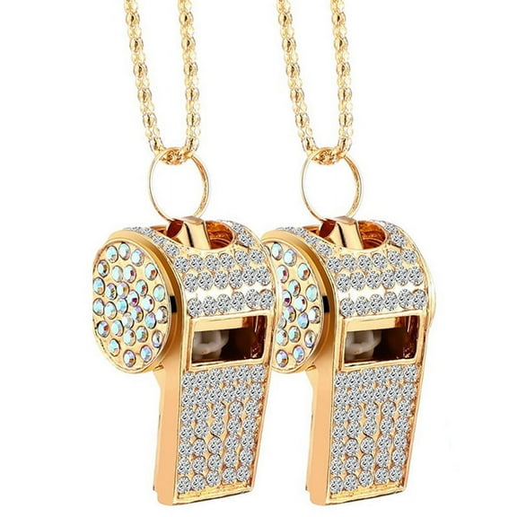 2 Pack Bling Whistle Crystal Rhinestone with Chain,Shining Whistle with Keychain for Referees, Coaches, Teachers