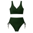 thumbnail image 6 of UTSJKR Women's V Neck Solid Bikini Bathing Suit, Padded Wireless High Waist 2 Piece Swimsuit for Summer Daily Beach Activities Army Green XL, 6 of 7