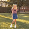 thumbnail image 7 of YTCAMLO Plaid Striped Printed Girls T Shirts Casual Ruffle Short Sleeve Shirts Crew Neck Tunic Tops Breathable Blouses Cute Summer Tops, Red3 12-13 Years, 7 of 7