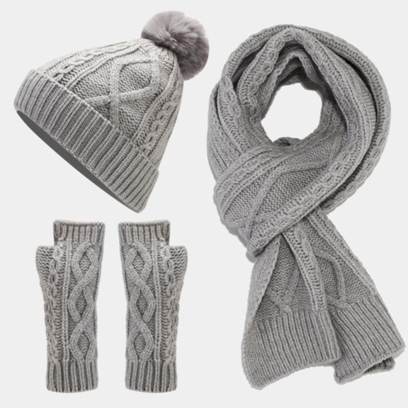 Sales Today Winter Beanie Hat Scarf Gloves Set for Women GIJNRIUIUA Under $20 Scarf Gloves Hat Set for Teen Girls Women&Men Autumn Winter Warm Hat Scarf Gloves Three Pieces Gray