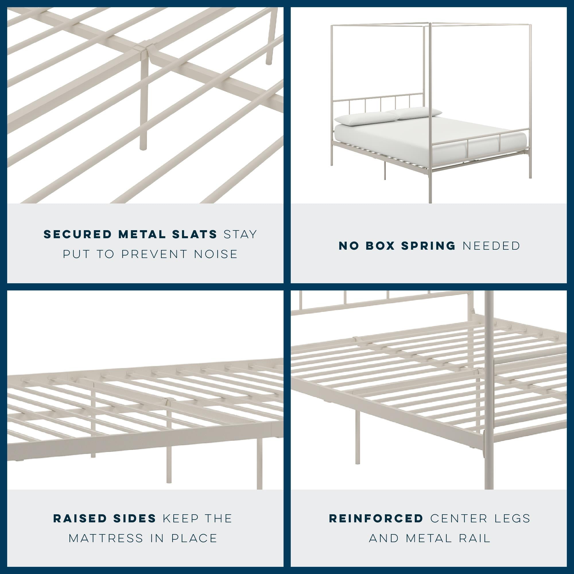 Novogratz Marion Metal Canopy Platform Bed Frame, Full, Off White