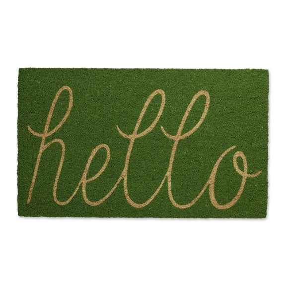 DII Hello Coir Fiber Doormat Non-Slip Durable Outdoor/Indoor, Pet Friendly, 17x29", Green Apple