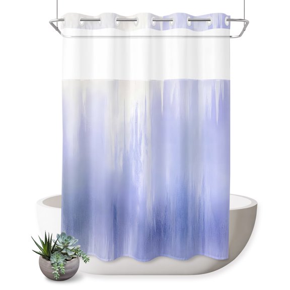 No Hook Shower Curtain, Blue Purple Ombre Shower Curtains for Bathroom with See Through Top Window, Modern Abstract Gradient Minimalist Art Waterproof & Washable Bath Curtain Stall 48"x72"
