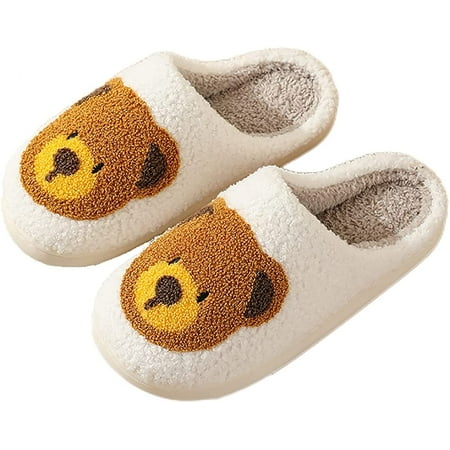 

QWZNDZG Cute Bear Slippers Unisex Retro Memory Foam Soft Plush Slippers Warm Non-Slip Home Shoes Slip On Indoor And Outdoor Slippers