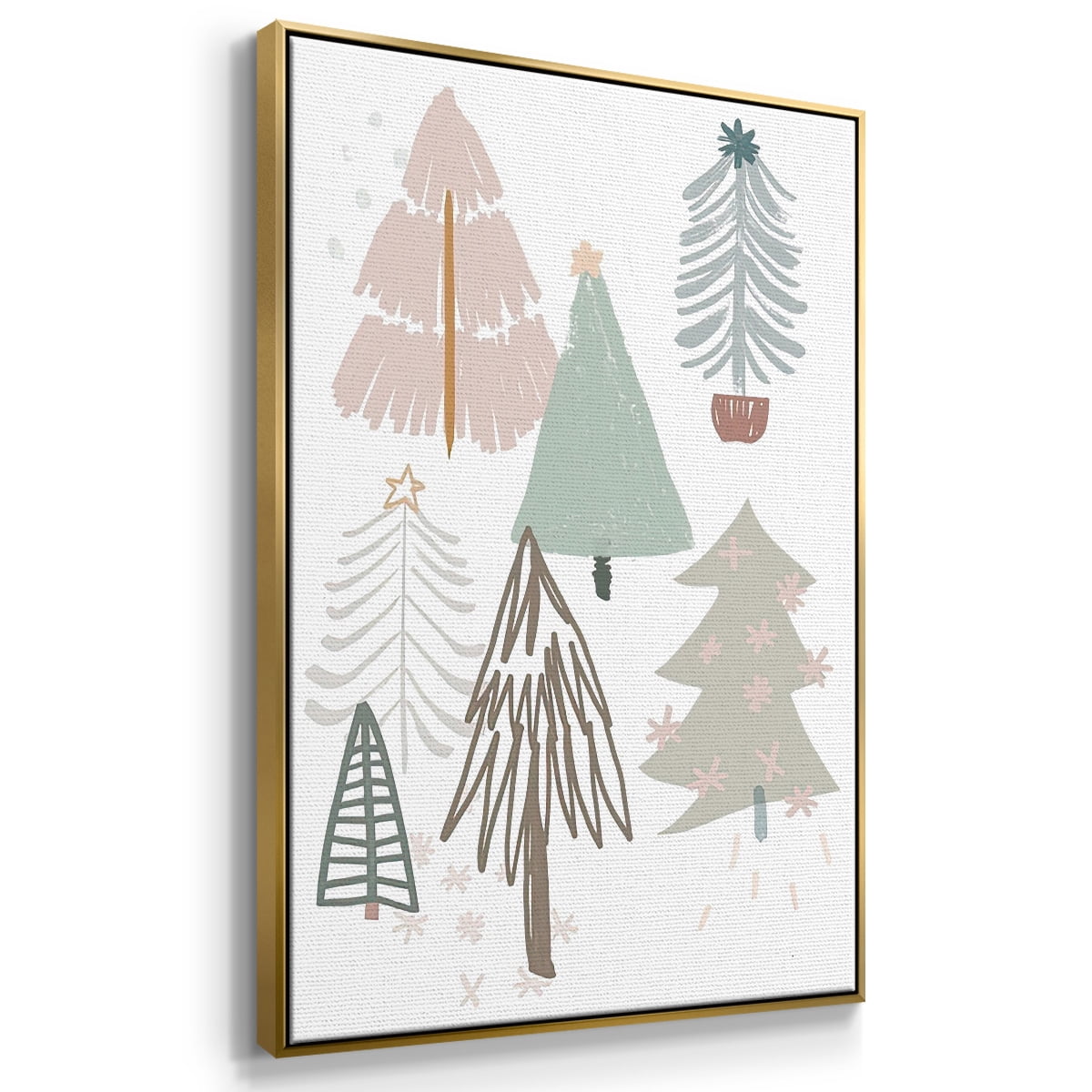 Christmas Tree Sketchbook Collection B - Framed Gallery Wrapped Holiday Canvas - 25 x 37 - Gold Frame