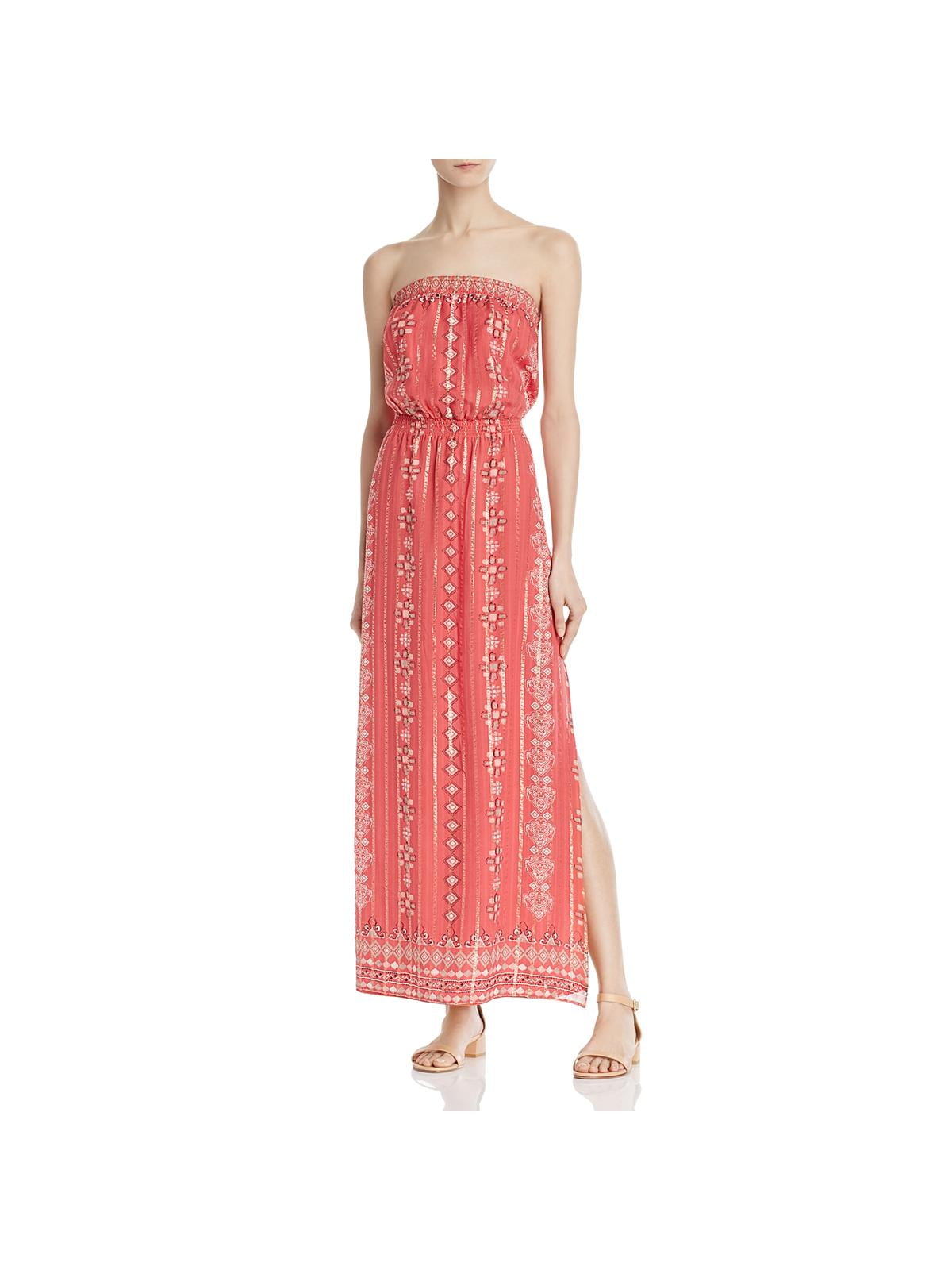 red silk strapless dress
