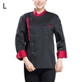 thumbnail image 2 of Chaqueta de chef unisex-adulto de manga larga de manga larga tela de algodón de bolsillo para hombre para hombre para otoño e invierno restaurante hotel negro l kenally LF000335-07, 2 of 7