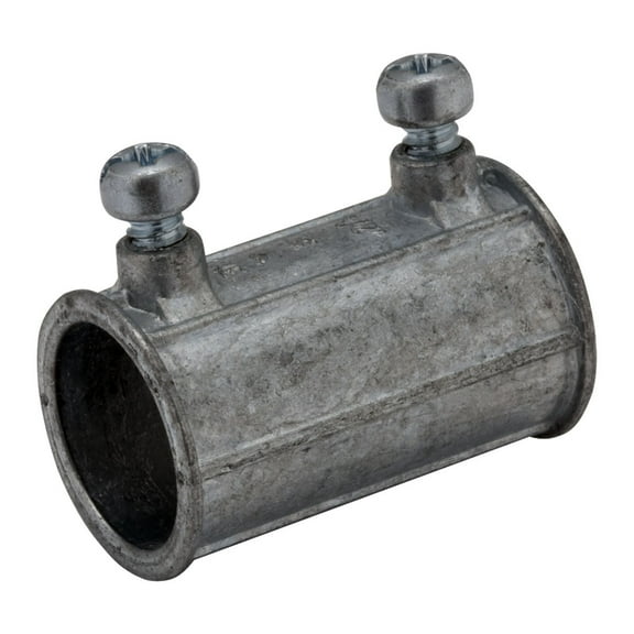 Raco EMT Coupling, 1/2 in, Set Screw, Zinc Alloy, Electro Zinc Plated, Gray 2622