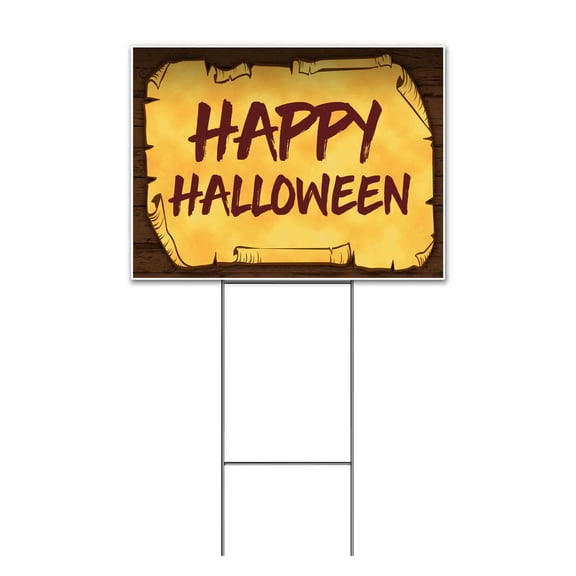 Happy Halloween Scroll (18" X 24") Yard Sign, Includes Metal Step Stake