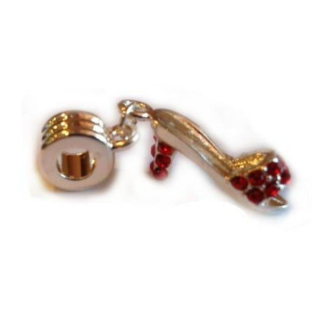 Enameled High Heel Shoe Charm Fancy W/red Crystals High Heel Shoe European Bead Compatible for Most European Snake Chain Charm Bracelet ()