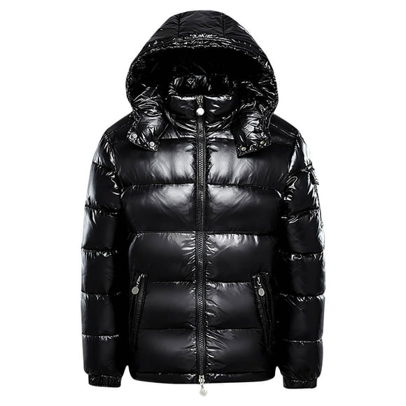 Penkiiy Men's Hooded Winter Coat Warm Puffer Jacket Thicken Cotton Coat with Removable Hood M Black