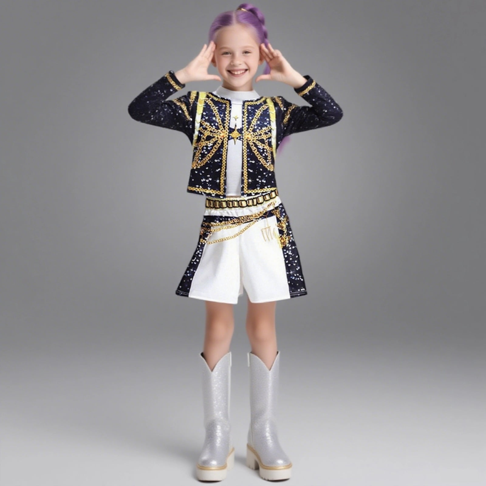 Costume Cosplay K-Pop D-Demon H-Hunters Pour Filles - Haut Manches Longues + Short - Pour Scène, Halloween, Fête - 2