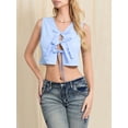 thumbnail image 5 of Women Bandeau Tops Tie Front Tank Tops Casual Camisole Solid Color/Stripe Print Crop Basic Vest Sleeveless Shirt Streetwear for Summer, 5 of 9