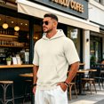 thumbnail image 6 of Short Sleeve Hoodies for Men Loungewear Fall Light Weight Hoodies Men with Pocket Beige 4XL, 6 of 6