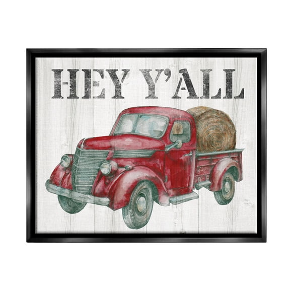 Stupell Industries Hey Y'all Country Truck Transportation Painting Black Floater Framed Canvas Art Print Wall Art, 21 x 17