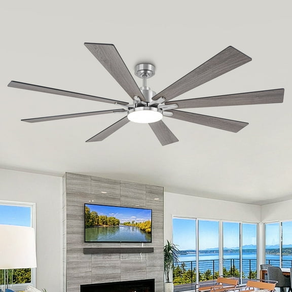 72" Modern Nickel Smart Dimmable LED Ceiling Fan with Ligh and Remote for Great Room and Living Room