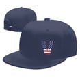 thumbnail image 7 of DouZhe Flat Brim Cap Snapback Hat, Alphabet V America Usa Flag Prints Adjustable Blue Adult Baseball Cap, 7 of 7