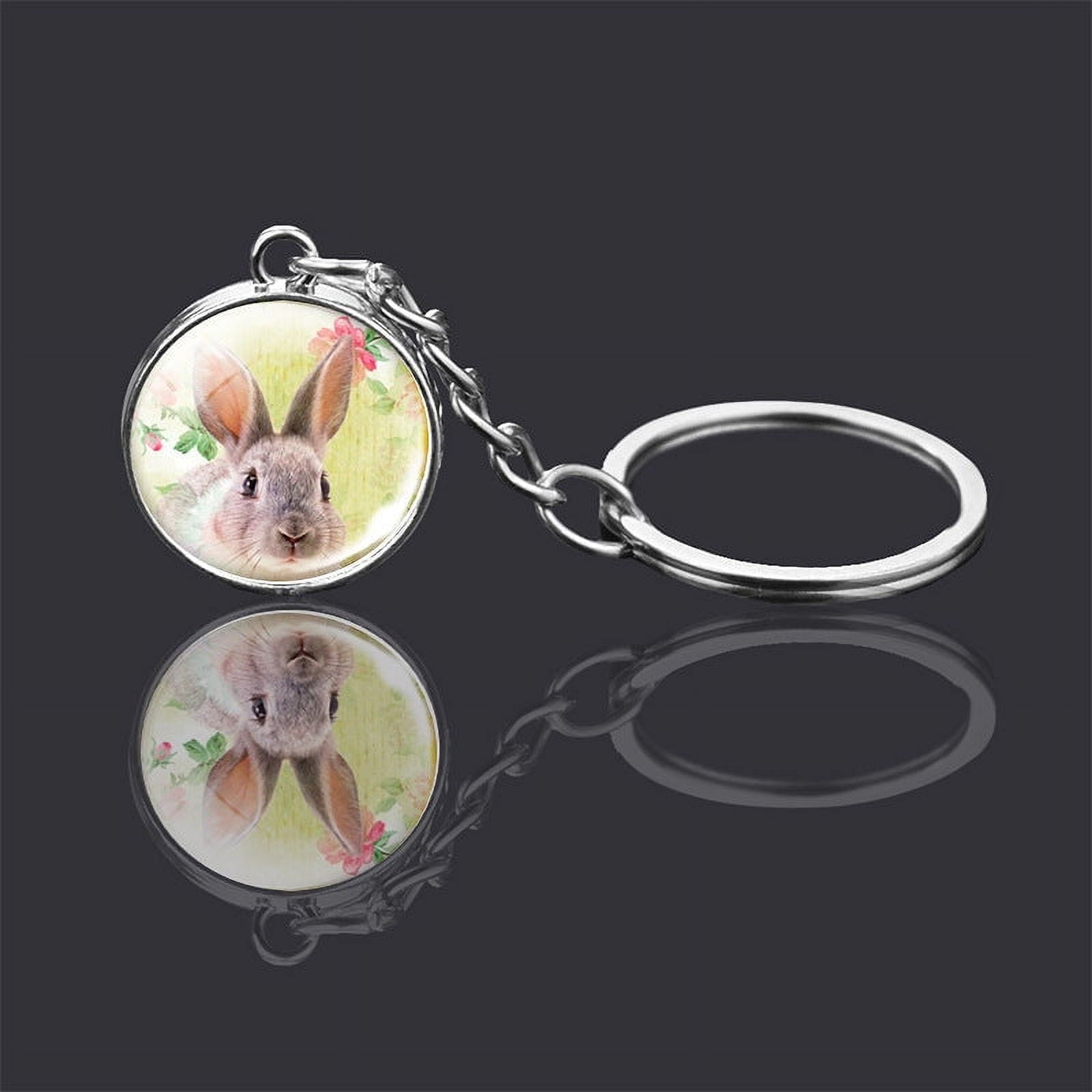 Double-Sided Glass Ball Animal Keychains, Metal Key Ring with Glass Pendant, Unisex Key Accessories, 2cm Diameter