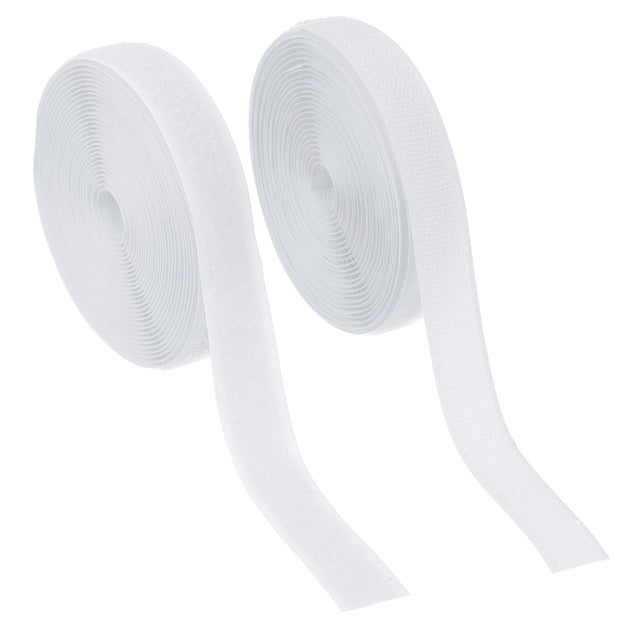 Cinta de gancho y bucle para coser Uxcell, 2 piezas de tiras de sujetador de nylon no adhesivas de 5 yardas en blanco
